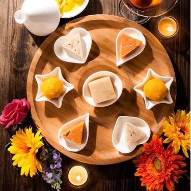 Bamboo 2 Section Platter For Appetizers / Barbecue